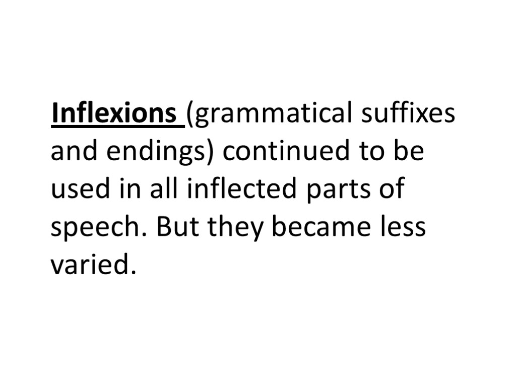 Inflexions (grammatical suffixes and endings) continued to be used in all inflected parts of